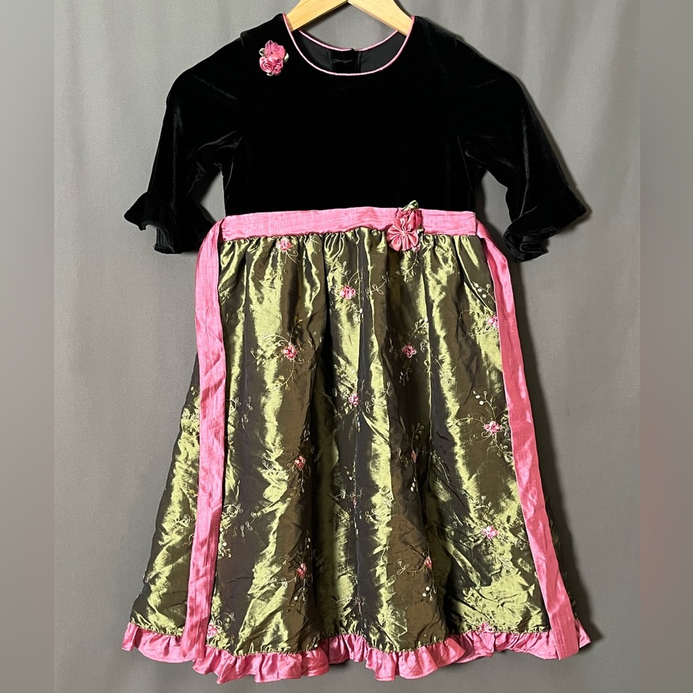 Jona Michelle Black Velvet with Pink Skirt Party Dress Size 6X - Picture 2 of 5